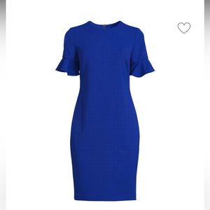 CALVIN KLEIN. BELL SLEEVE SHEAT MINI DRESS